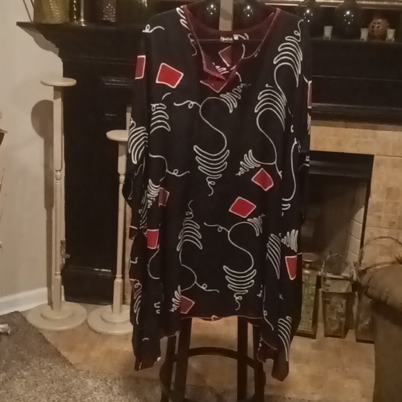 FINAL PRICE NWOT Iguana red/black/white assymetrical patterned design dress S/M - Picture 4 of 14
